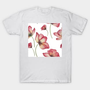 Red translucent Poppies watercolor print. Transparent Poppy flower romantic composition T-Shirt